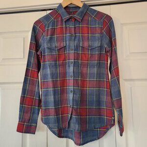 Toad&Co Blue Red Plaid Reform Flannel Shirt Blouse Top